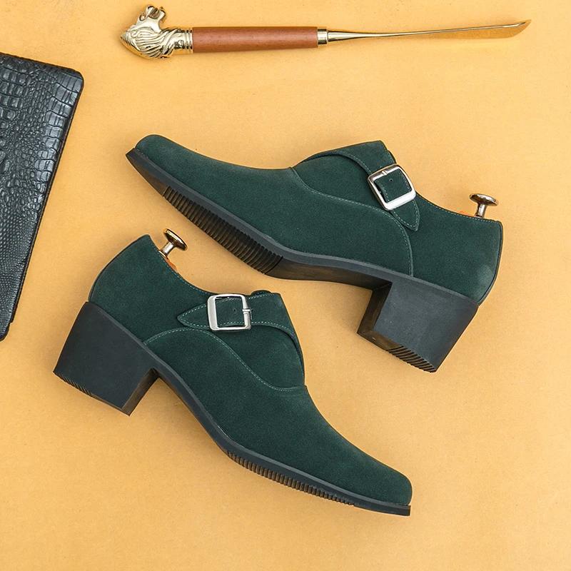 Man 6cm Height Increasing Platform Pointed Toe Business Dress High Heel Shoes Buckle Decorated Men Office Oxfords Big Size 37-46