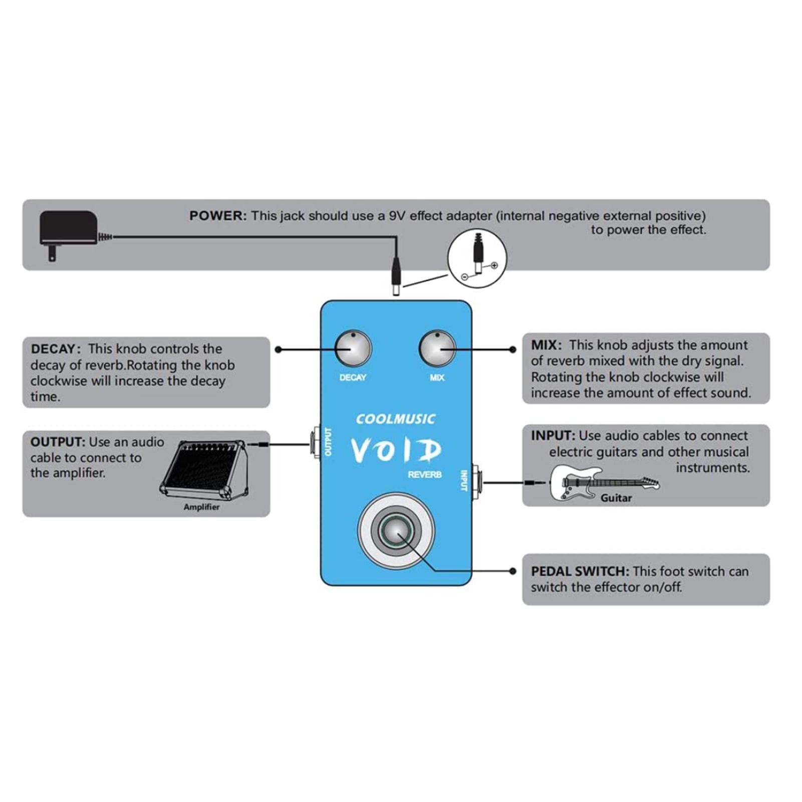 COOLMUSIC C-RV01 Мини-педаль реверберации Электрогитара Педаль эффектов Портативный — фото 6