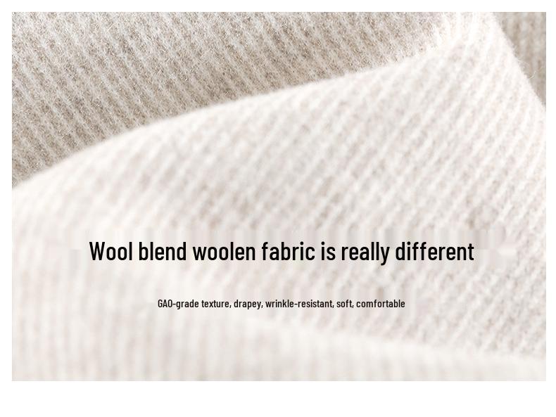 Women's Spring Style High-Waisted Oatmeal Wool Wide-Leg Fleece-Lined Pants