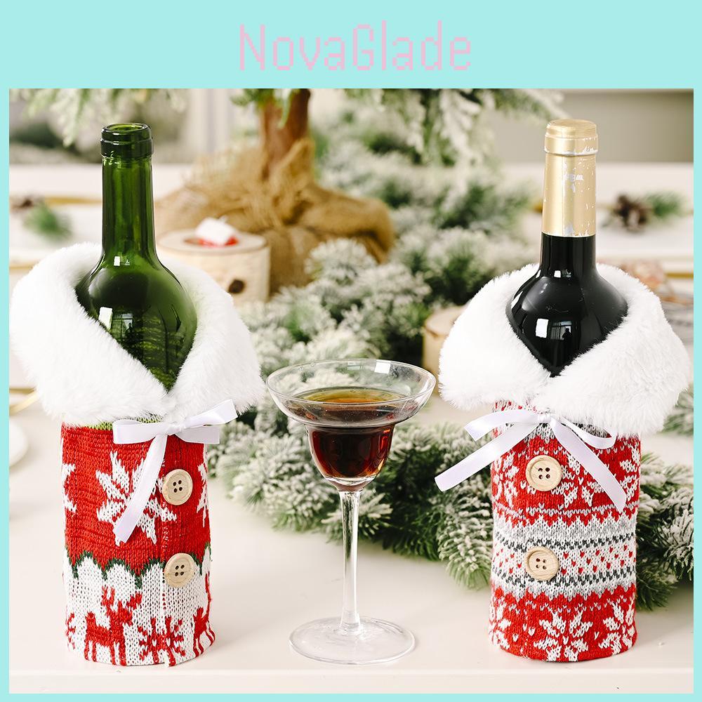 Charming Handcrafted Knitted Button Snowflake Wine Bottle Cover For Festive Cheer