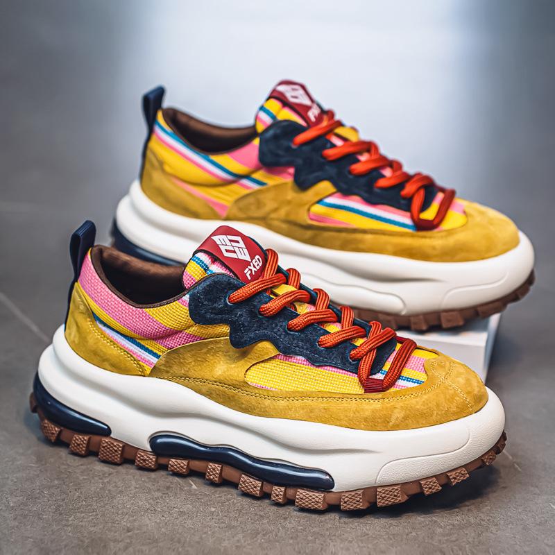 European station men's shoes 2025 summer new high-end color matching versatile casual shoes wear-resistant thick-soled heightening dad shoes
