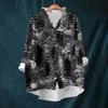 Women's Loose Ruffled Retro Floral Print Stand Collar Long Sleeve Cotton And Linen Top