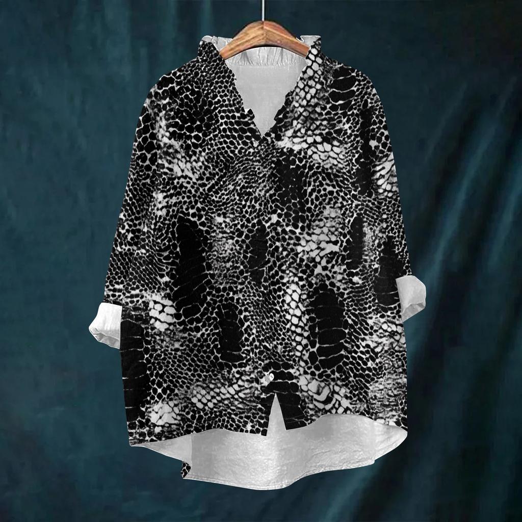 Women's Loose Ruffled Retro Floral Print Stand Collar Long Sleeve Cotton And Linen Top
