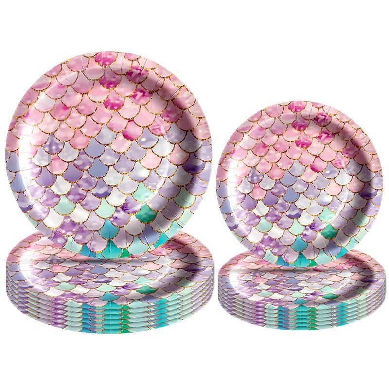 Mermaid-Themed Birthday Party Tableware Set: Disposable Tablecloth, Cups, Napkins, Plates.