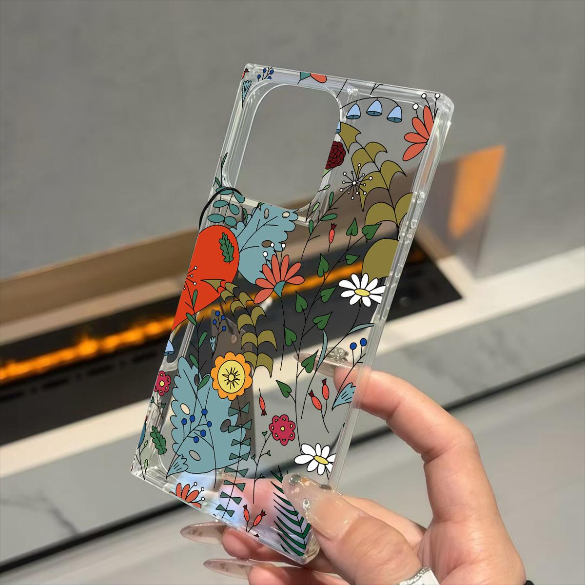 

Прозрачный квадратный чехол-трубка для защиты iPhone 13 11 16 ProMax 15 Plus 12 14 Pro Max, защита от окисления, чехол с узором «Цветочный сад» iphone 11 ProMax