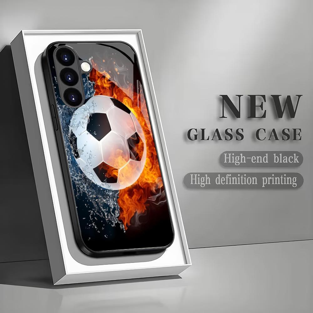 Football Enthusiast Tempered Glass Phone Case Suitable for Samsung Galaxy S26 S25 S24 S23 S22 S20 FE/Ultra/Plus Anti Drop