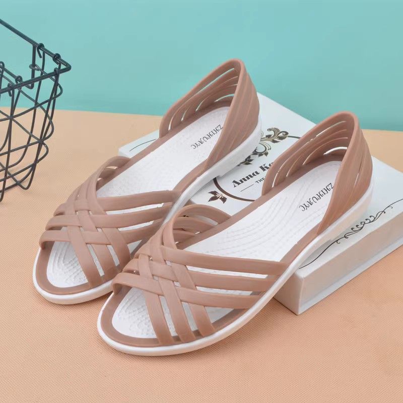 

Летние женские сандалии с открытым носком, новые сандалии-желе на плоской подошве с кристаллами, женские нескользящие пластиковые сандалии для пляжа 41