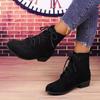 Frosted Velvet Booties Spring and Autumn New Round Toe Lace-up Soft Sole Non-slip Wear-resistant Plus Size Block Heel Shoes