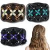 3-Piece Stretchy Double Comb Clips: Elastic Beaded Bun Maker Hair Accessories for Curly, Thick, Wavy Hair - Purple, Blue, White