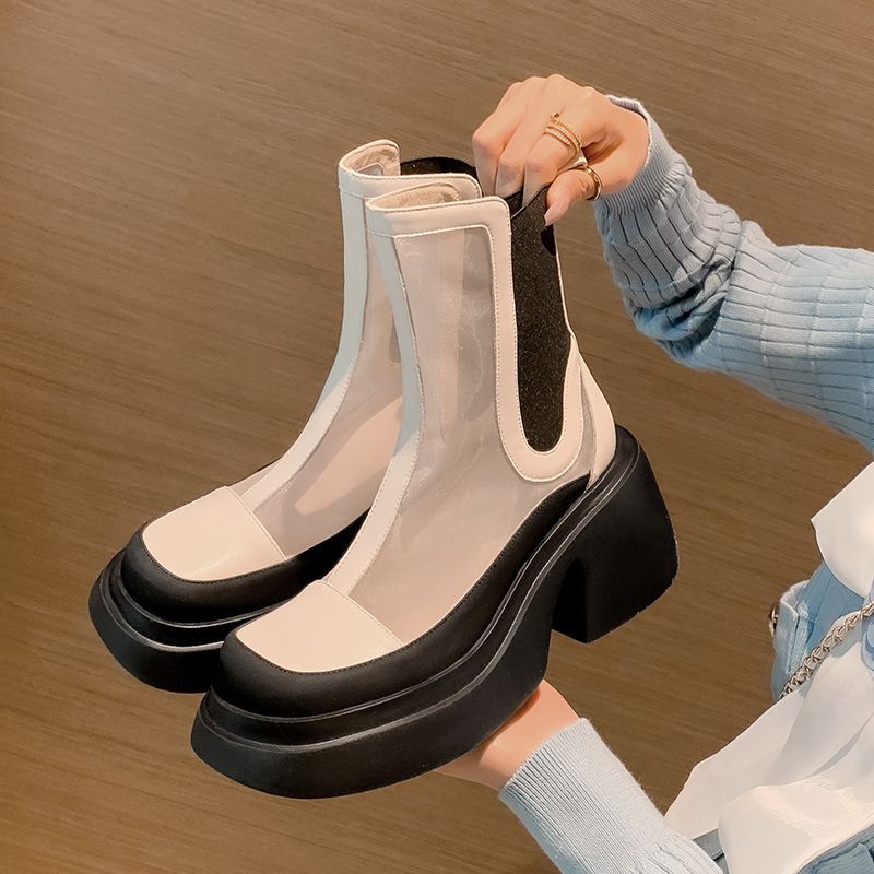 Women's Ankle Boots Very High Heels Heeled Footwear Sandals Short Shoes for Woman Mesh Booties Round Toe Fashion 2024 New Rock