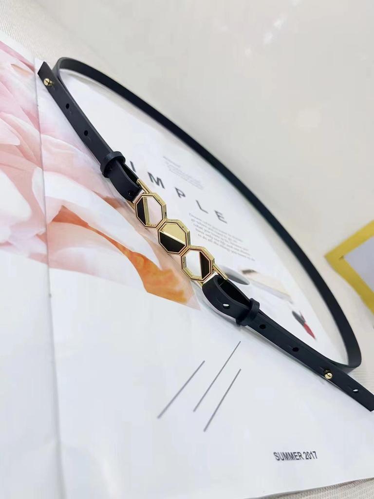 Genuine Leather Geometric Buckle Thin Waist Belt for Women
