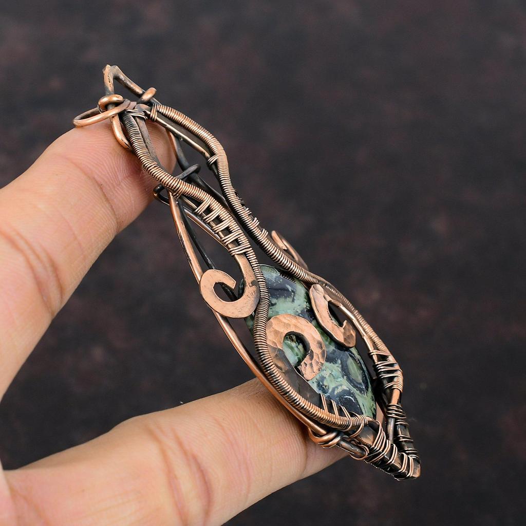 Kambaba Jasper Pendant Copper Wire Wrapped Pendant Natural Gemstone Pendant Handmade Jewelry Boho Pendant Unique Copper Jewelry Wedding Gift