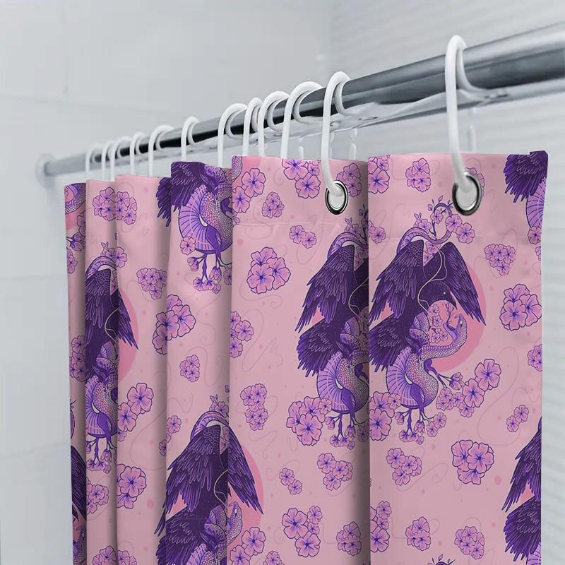 Dragon Phoenix Shower Curtain Artistic Oriental Bird Pattern Bathroom Decor Tapestry Washable Home Textile Japanese Style