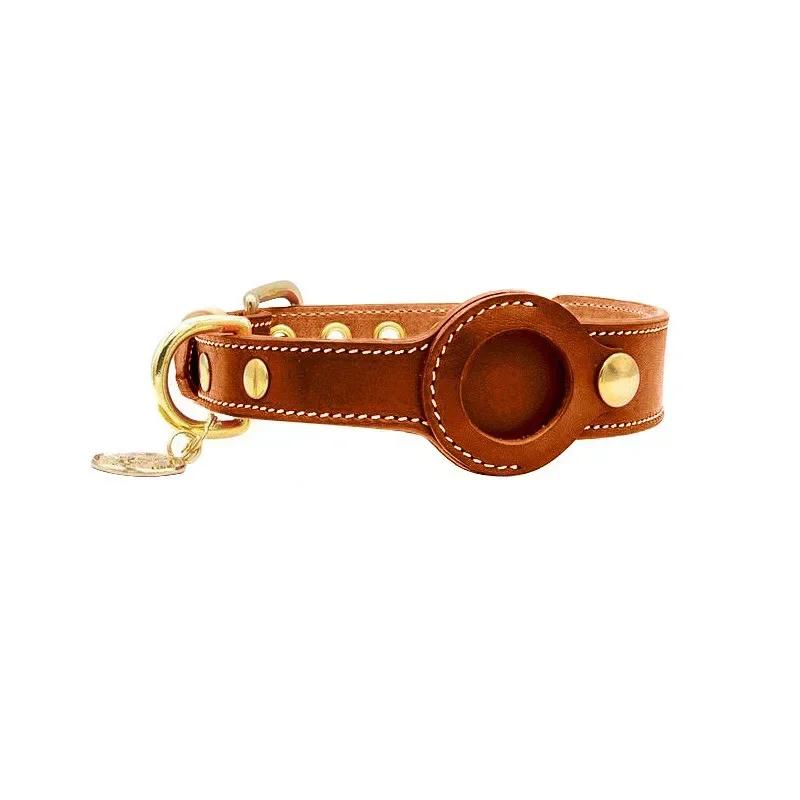 Collier en Cuir Véritable pour Airtags Chiot Chiens Moyens Anti-perte Collier pour Animaux de Compagnie Pour Support Apple Airtags Accessoires pour Animaux de Compagnie Collier Réglable