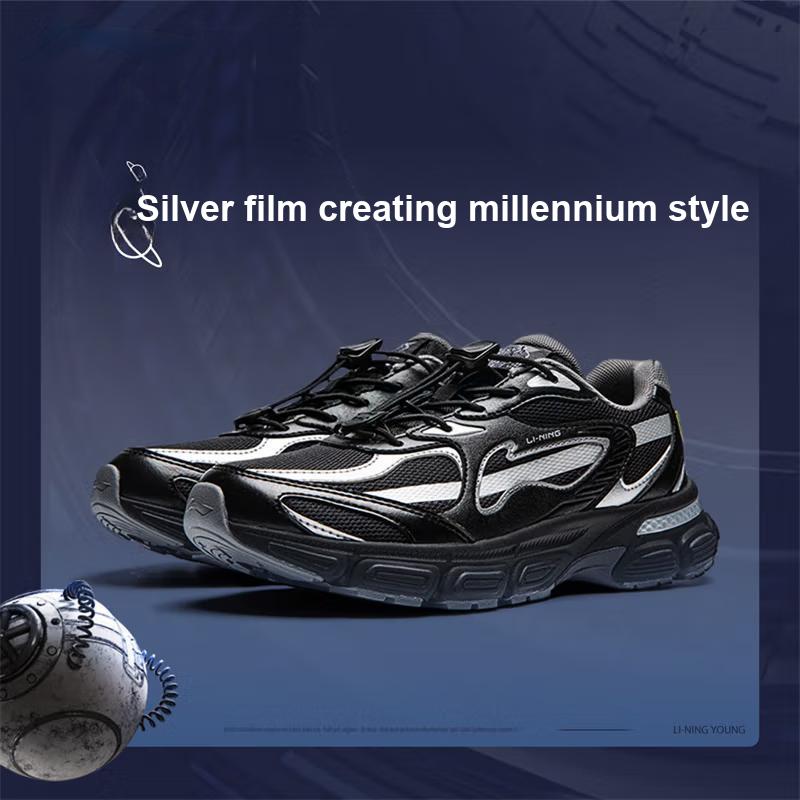 Li Ning Kids Fashion Trend Versatile Shock Absorption Low Top Casual Shoes Kids Sneaker Black Gray YKCU114-3