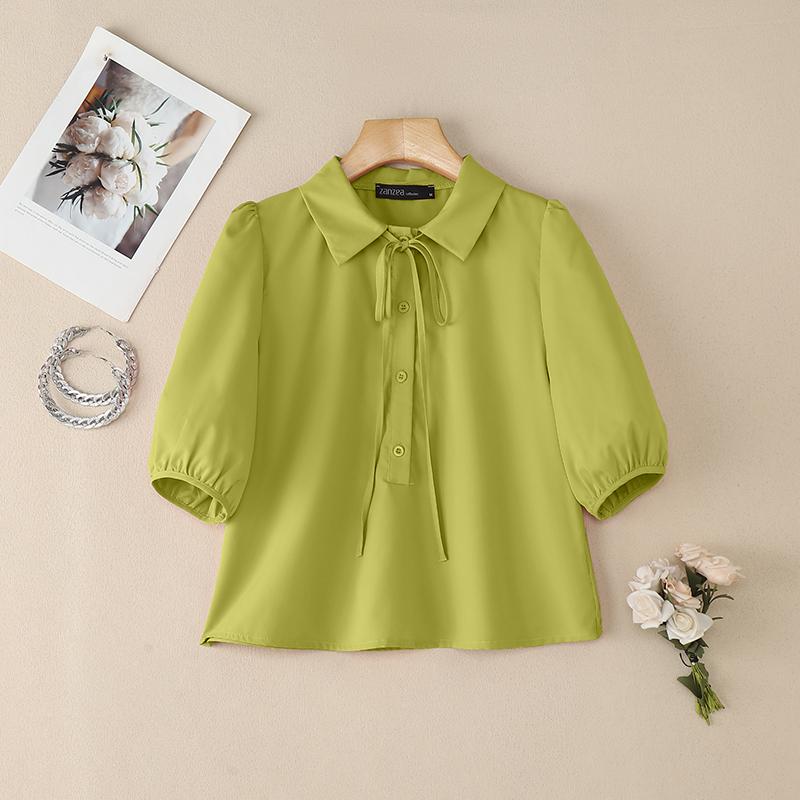 ZANZEA Women Casual Turn Down Collar Summer Short Sleeve Blouse