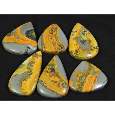 30-38MM Natural Bumble Bee Jasper Pear Cabochon Loose Gemstone 06Pcs Lot C-97