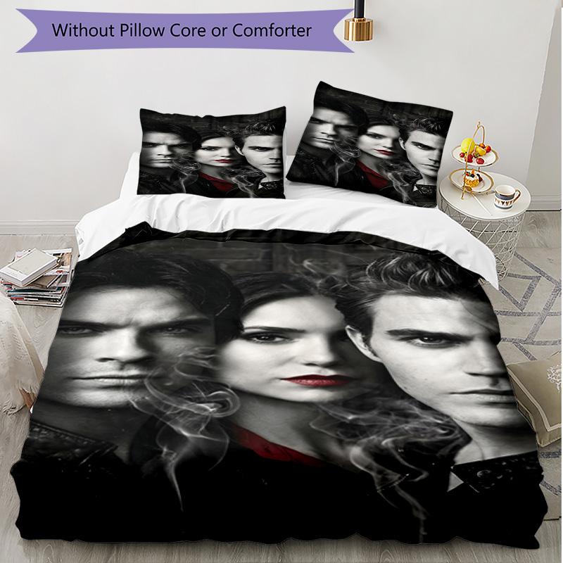 3pcs Duvet Cover Set (1*Duvet Cover + 2*Pillowcase, Without Core), The Vampire Diaries Print Soft All‑Season Bedding Set, Home Bedroom Decor Gift