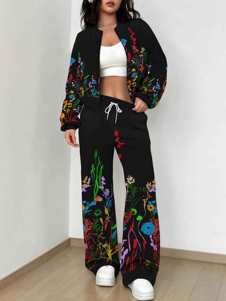 Retro Pattern Autumn And Winter New European And American Women'S Clothing Rose Printing Suit Women