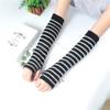 Men Women Winter Warm Long Sleeves Fingerless Gloves, Stripe Hip-Hop Knitted Elbow Mittens, Elastic Outdoor Arm Warmer Mitts