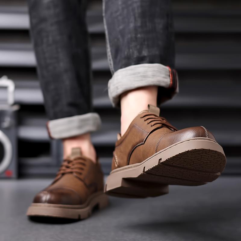Four season thick soled leather shoes Classic and trendy men's styles Black  High quality gentleman's shoes handmade quality