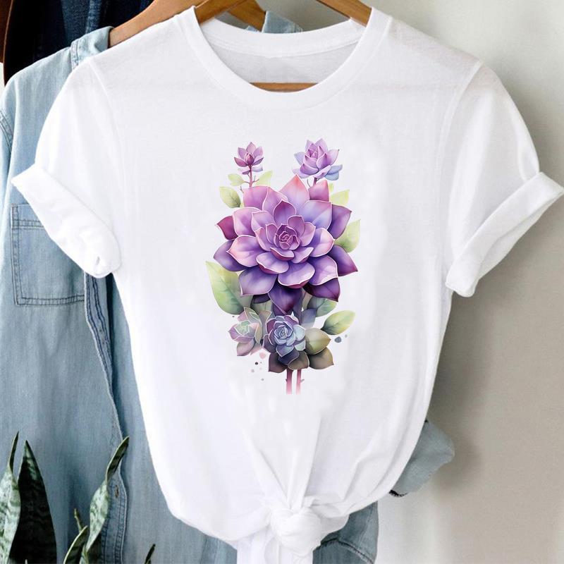 

(Asian Size) Printed Female Clothing Women Tee Lady T Shirt Casual sweet flower trend 90s Fashion Top Graphic Short Sleeve T-shirts S