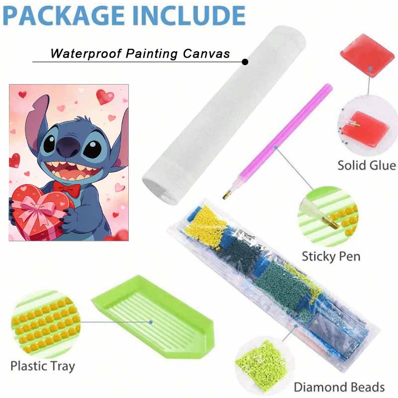 Disney Diamond Painting Kit Unframed Adorable Stitch Heart Classic Style Home Decor Craft, Perfect Gift Idea