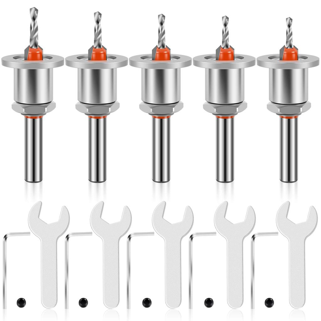 5Pcs Countersink Drill Bit Set Adjustable Counter Hole Drill Bit Metal Woodworking Counter Sinker Tool Kit with 5 Wrench