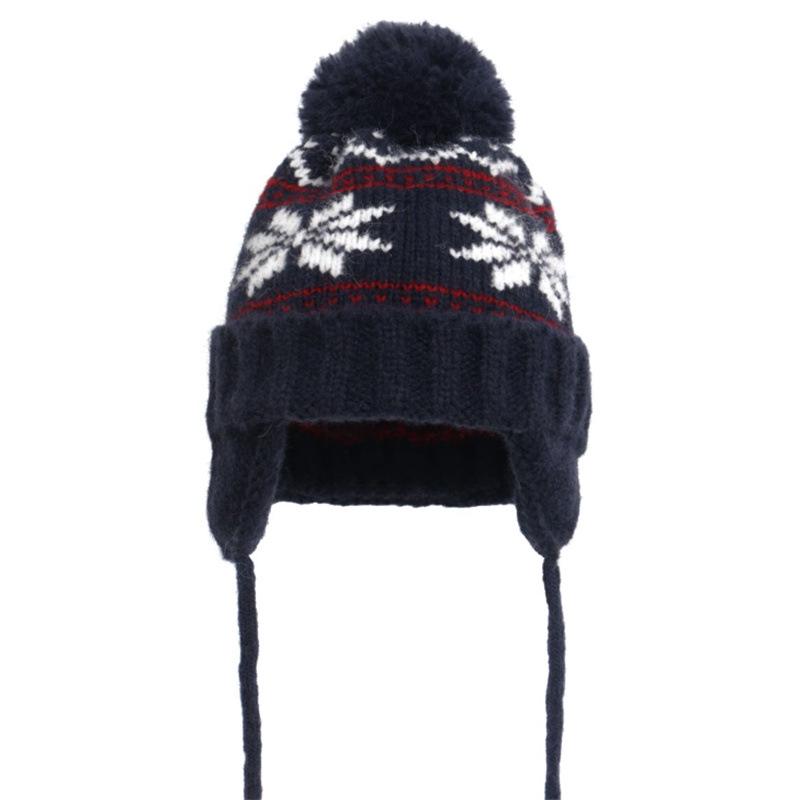 Cozy Winter Pom Pom Snowflake Hat: Versatile Knitted Woolen Pullover for Larger Heads