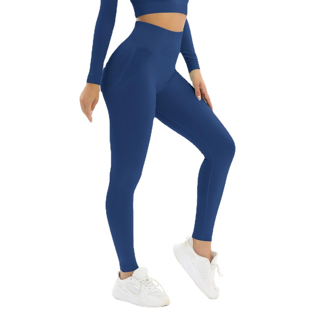 Neue nahtlose gestrickte Yogahose mit hohem Bund und Pfirsich-Po, eng anliegende Hose zum Laufen und Schweißabsorption, Fitnesshose für Damen