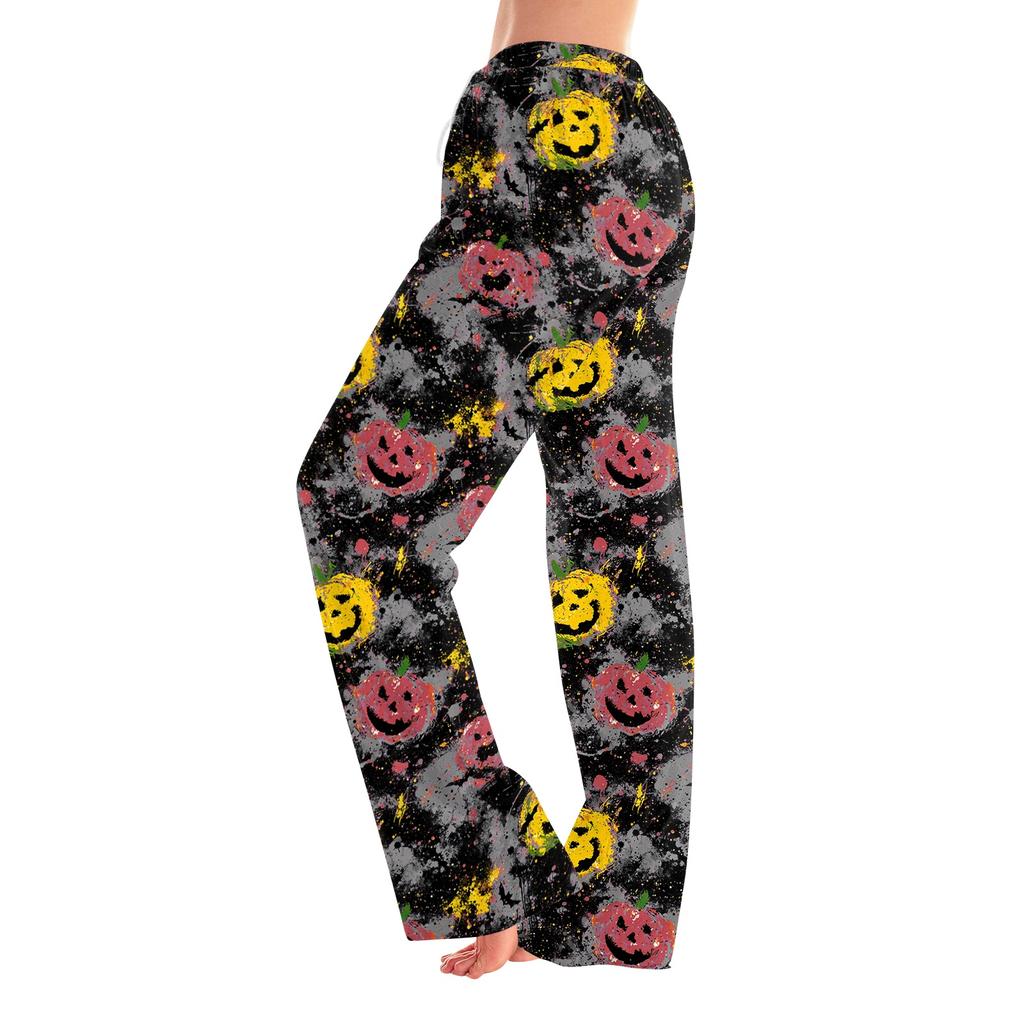 Women's Halloween Print Pants with Elastic Waist and Drawstring for Casual Home Sleepwear