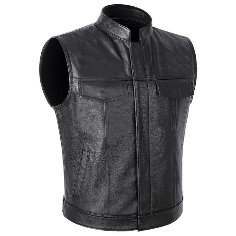 European and American men's clothing large size vest skull letter embroidered leather jacket vest
