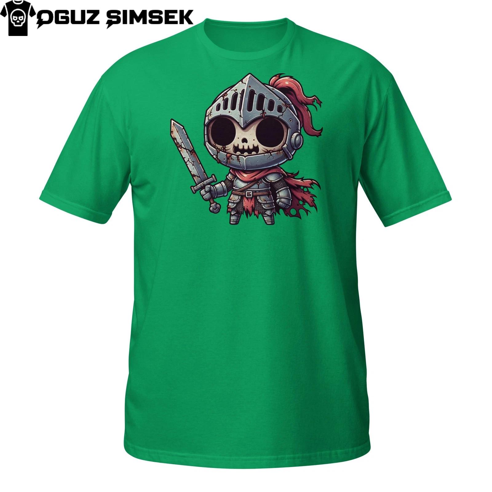Chibi Skeleton Knight T-Shirt Mens Womens Tees Top – Cute Warrior Skull Armor Cartoon Graphic Tee S