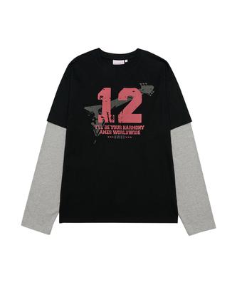 AMES-WORLDWIDE Qwer Numbering Layered Ls Tee Black