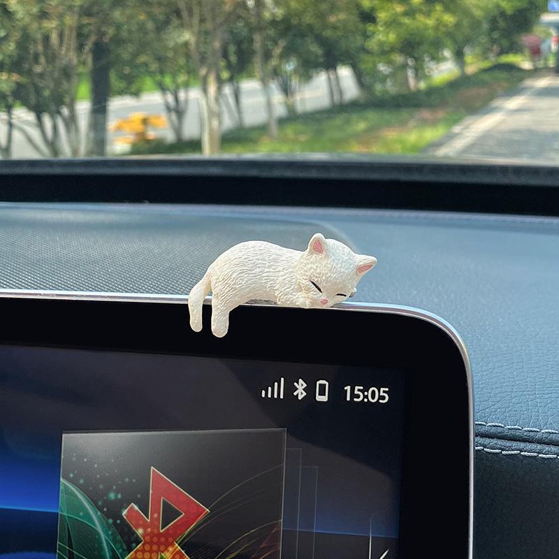 Cute Cat Car Ornaments: Sleepy Cat Console & Rearview Mirror Decoration
