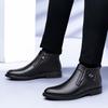 Men's High-Top Leather Business Boots with Warmth and Zipper, Large Size, Martin Style, for Autumn and Winter.