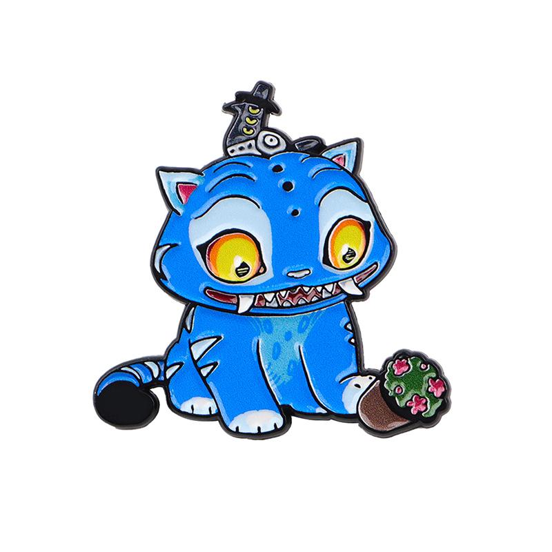 Happy Blue Cat Enamel Pin Fantasy Hunter Team Brooches Woman Men Backpack Accessories Bags Badge Lapel Jewelry Accessories Gift