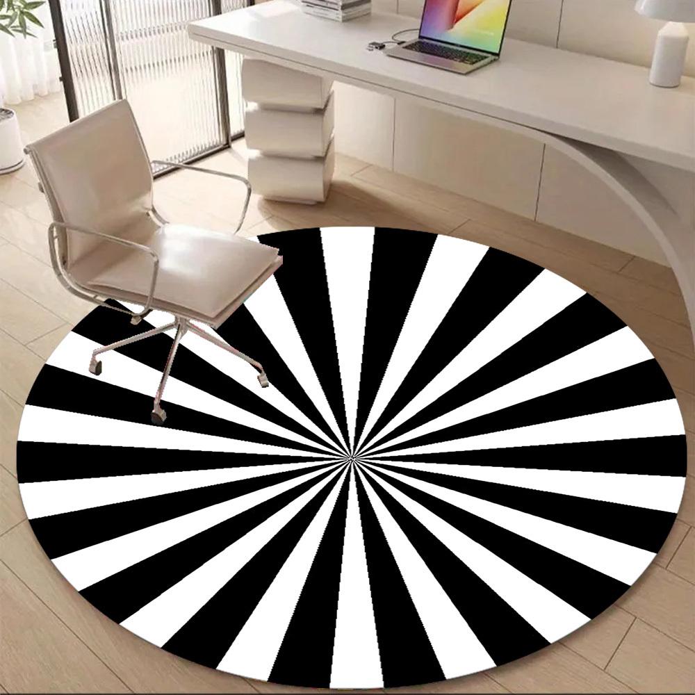 1pc Black White Sunburst Pattern Office Round Area Rug, Indoor Mat Suitable ForOffice, Under Office Chairs Bedroom Living Room Home Decor, D105