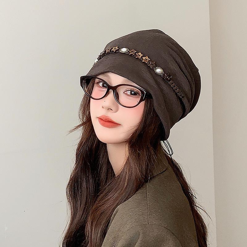 Retro Five Pointed Star Tassel Baotou Hat for Women In Autumn Thin Breathable Niche Versatile Loose Face Showing Small Pile Hat
