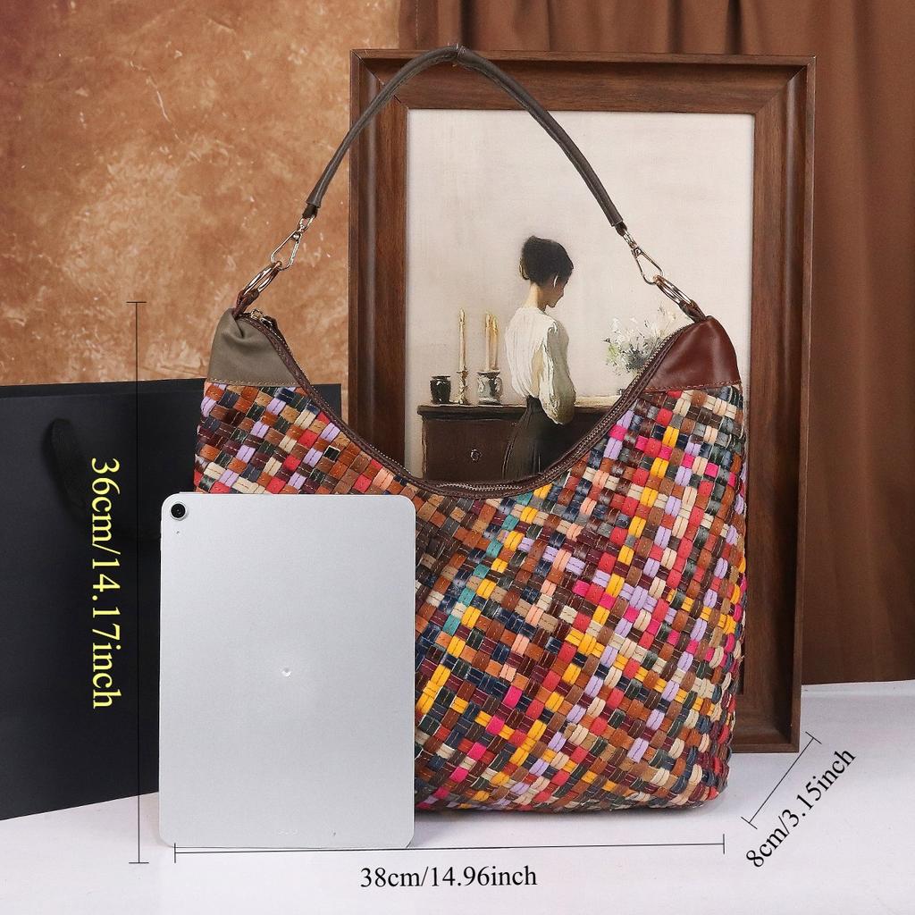New Fashion High-End Woven Leather Shoulder Bag For Women Large Capacity Moon-Crescent Shape Commuter Bag With