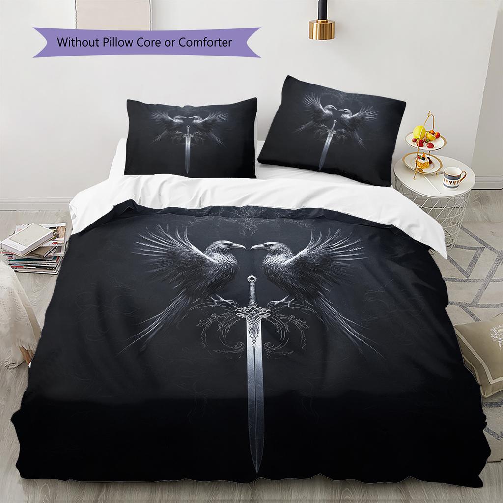 Bird and Sword Pattern Bedding Quilt Set Home Decoration Gift (1 * duvet cover + 2 * pillowcase without core)