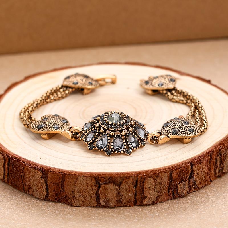 Turkey Bracelet For Women Tibetan Alloy Red Resin Gold Color Bangle Retro Bohemian Roman Royal Zircon