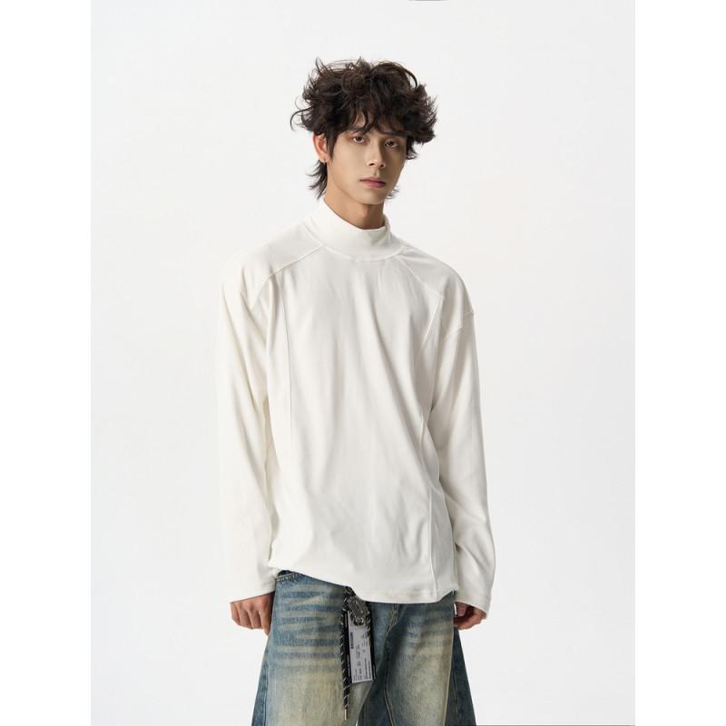 Mens Solid Half High Collar Long Sleeve Loose Casual Thermal Base T Shirt M