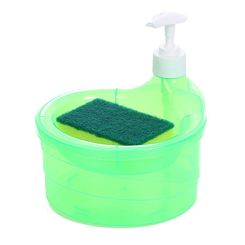 Soap Dispenser and Scrubber Holder Multifunctional Dishwashing Container 1000ml Manual Sink Dish Washing Soap Dispenser