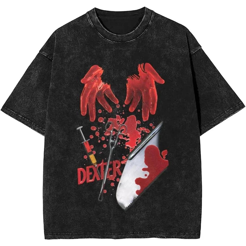 Nové Dexter Morgan Edition Prostředníček Retro Trendy Vintage Prané Tričko Letní Y2K Topy Bavlna Pánské Dámské Trička Krátký Rukáv