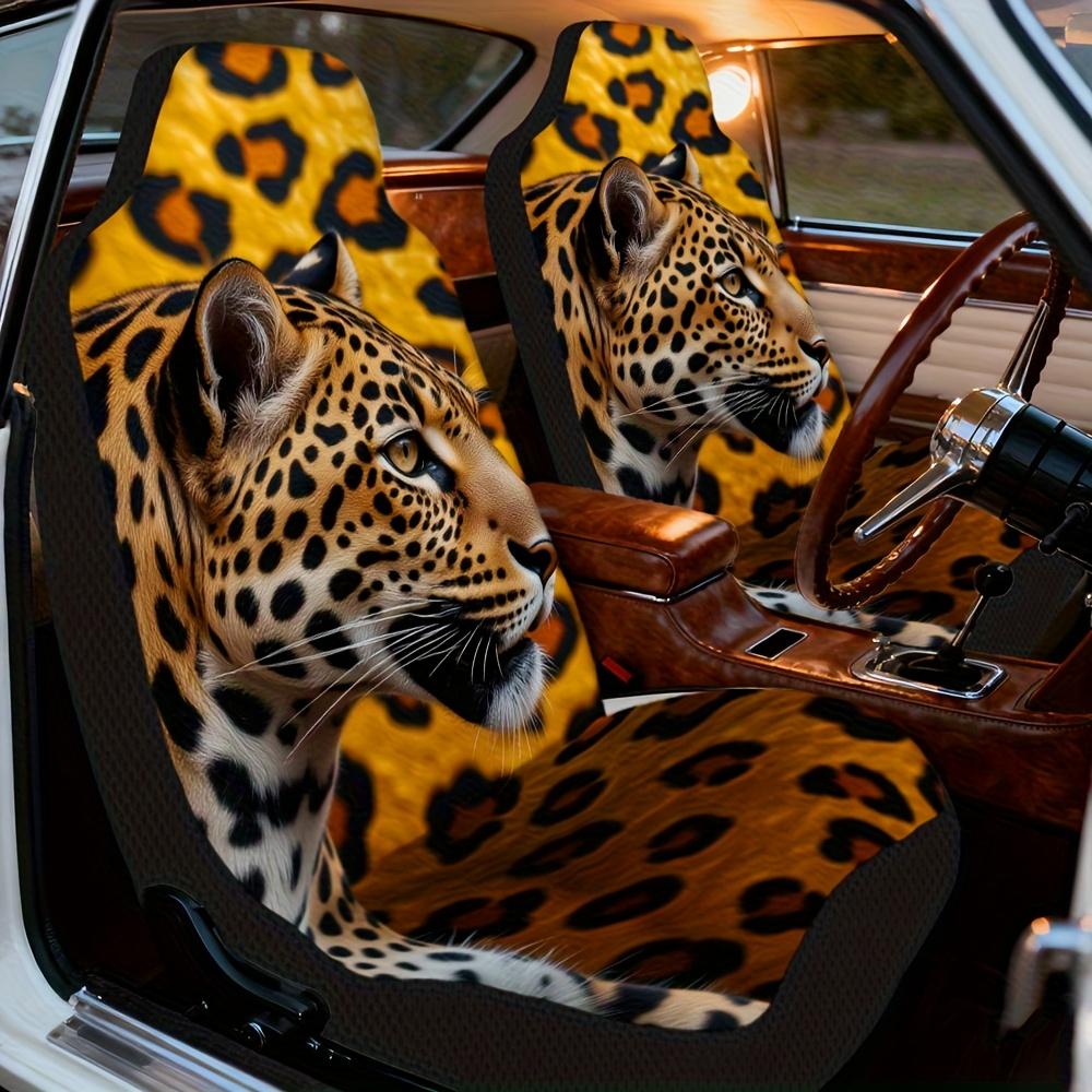 2 Stück, Universell passend für Auto, SUV, Limousine, LKW Leopard Porträt Wildtier Tier Nahaufnahme Druck Autositzbezüge für Damen und Herren, D