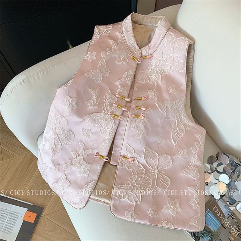 

Весенне-осенний жилет 2025 года, синий, с вышивкой бабочек, высококлассный, темпераментный, новый жилет без рукавов 3XL [recommended 138-75 kg] розовый