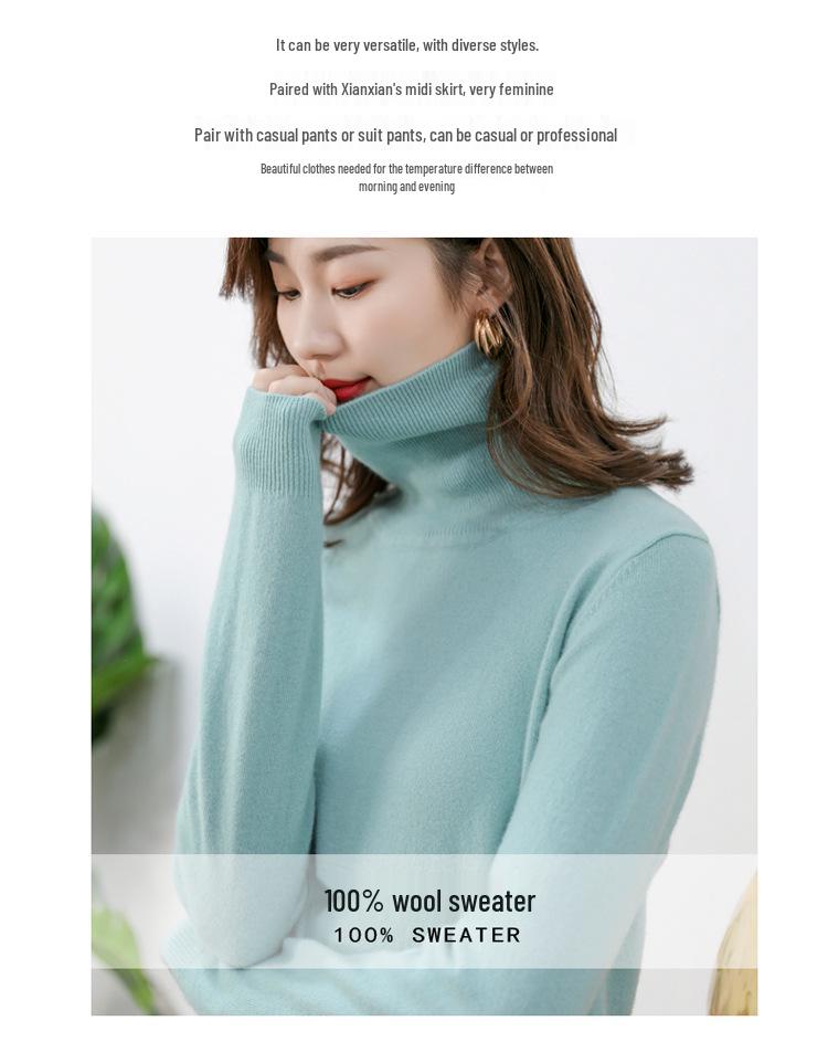 2025 Women's Pure Wool High Neck Short Cashmere Knit Sweater - Autumn/Winter Loose Fit