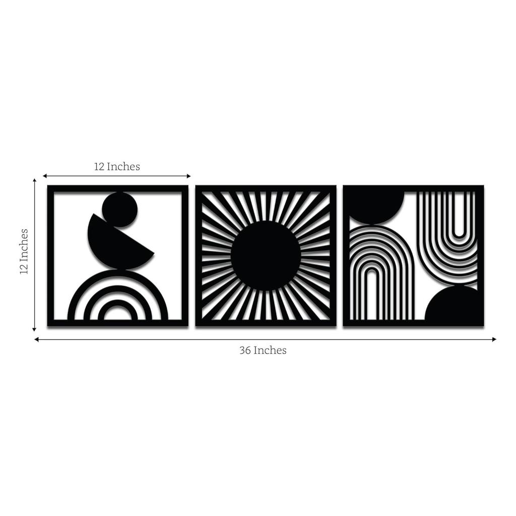Pre-Laminated Pine Wood Modern Boho Wall Art | Laser Cut Precision | For Home Décor | For Gifting (Set of 3)