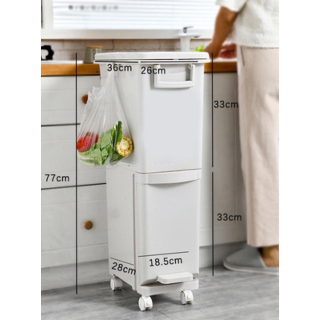 Dry Wet Sorting Garbage Cans Large Capacity Movable Heightened Dry Wet Classification Trash Can for